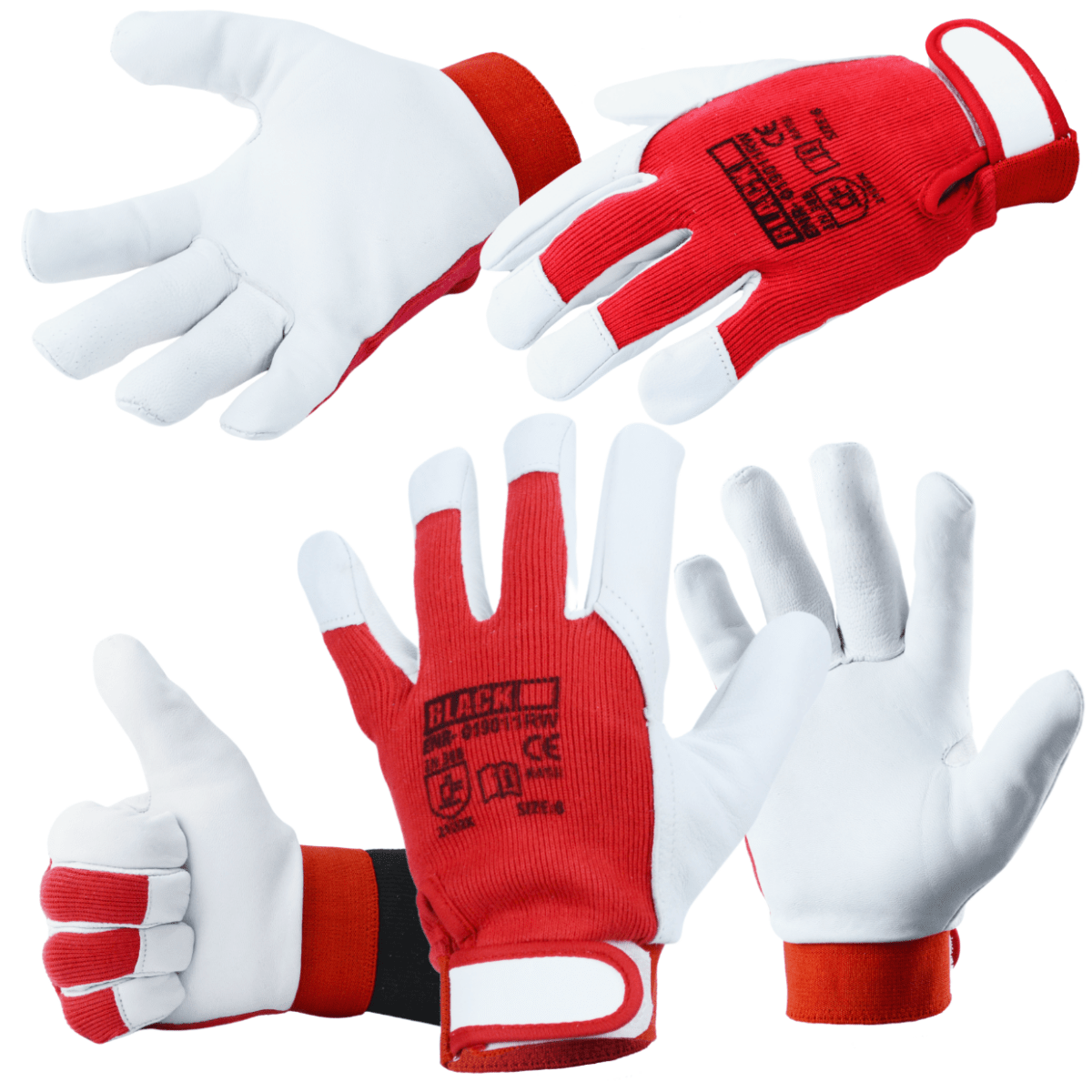 Töökindad montaažitööks 11″ 3 paari – kitsenahk, takjakinnitus, EN388 2121 – BLACK - Ostuklikk